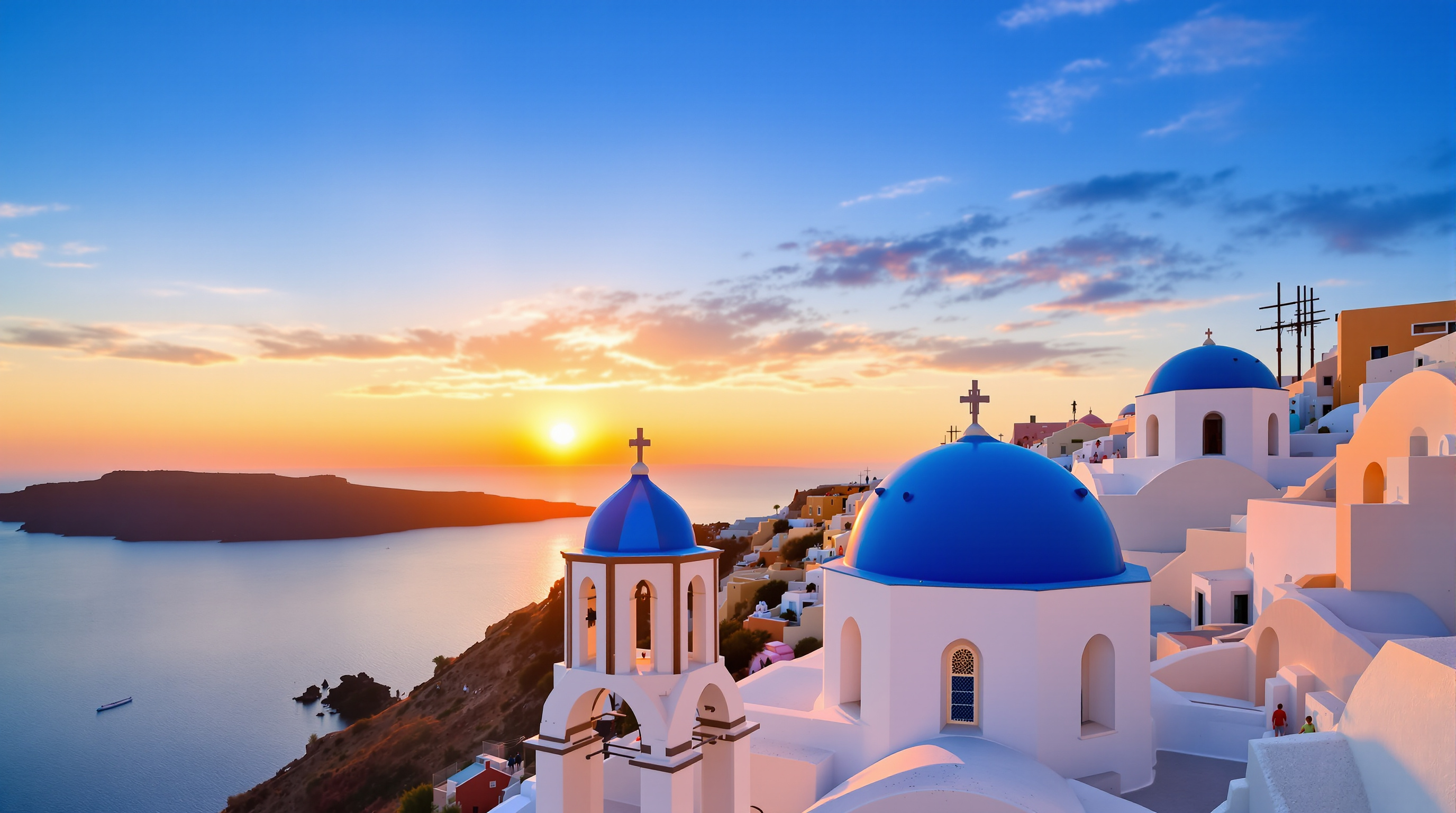 Santorini blue domed churches